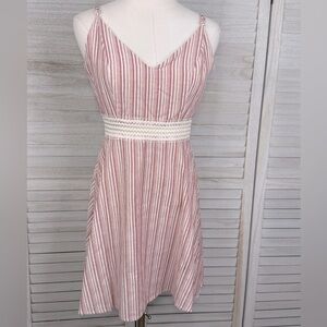 SPEECHLESS Striped Sundress w Crochet Waist Washed Red & White-Medium